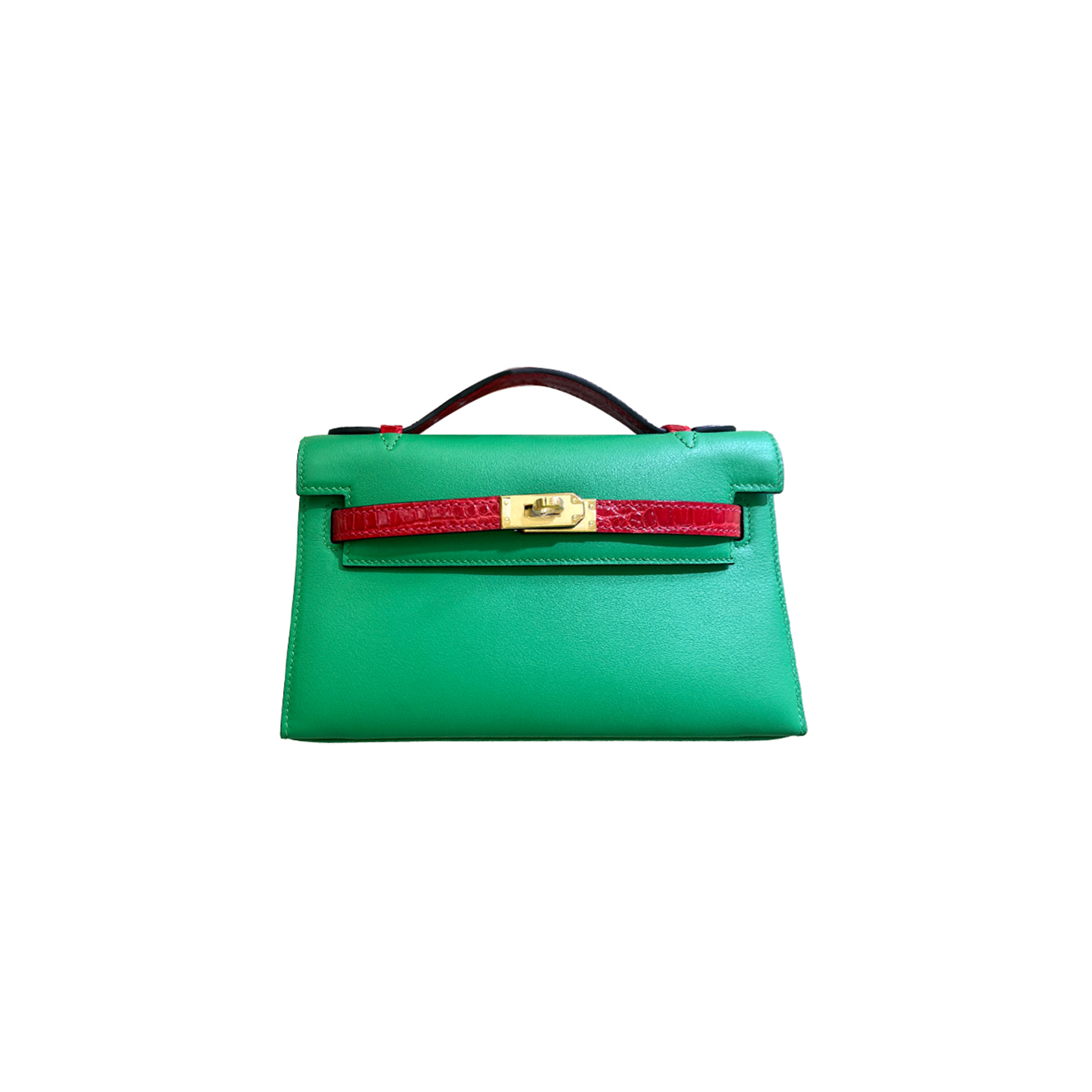 H**mes master mini kelly swift bamboo green ferrari red crocodile skin (22*14*7cm)